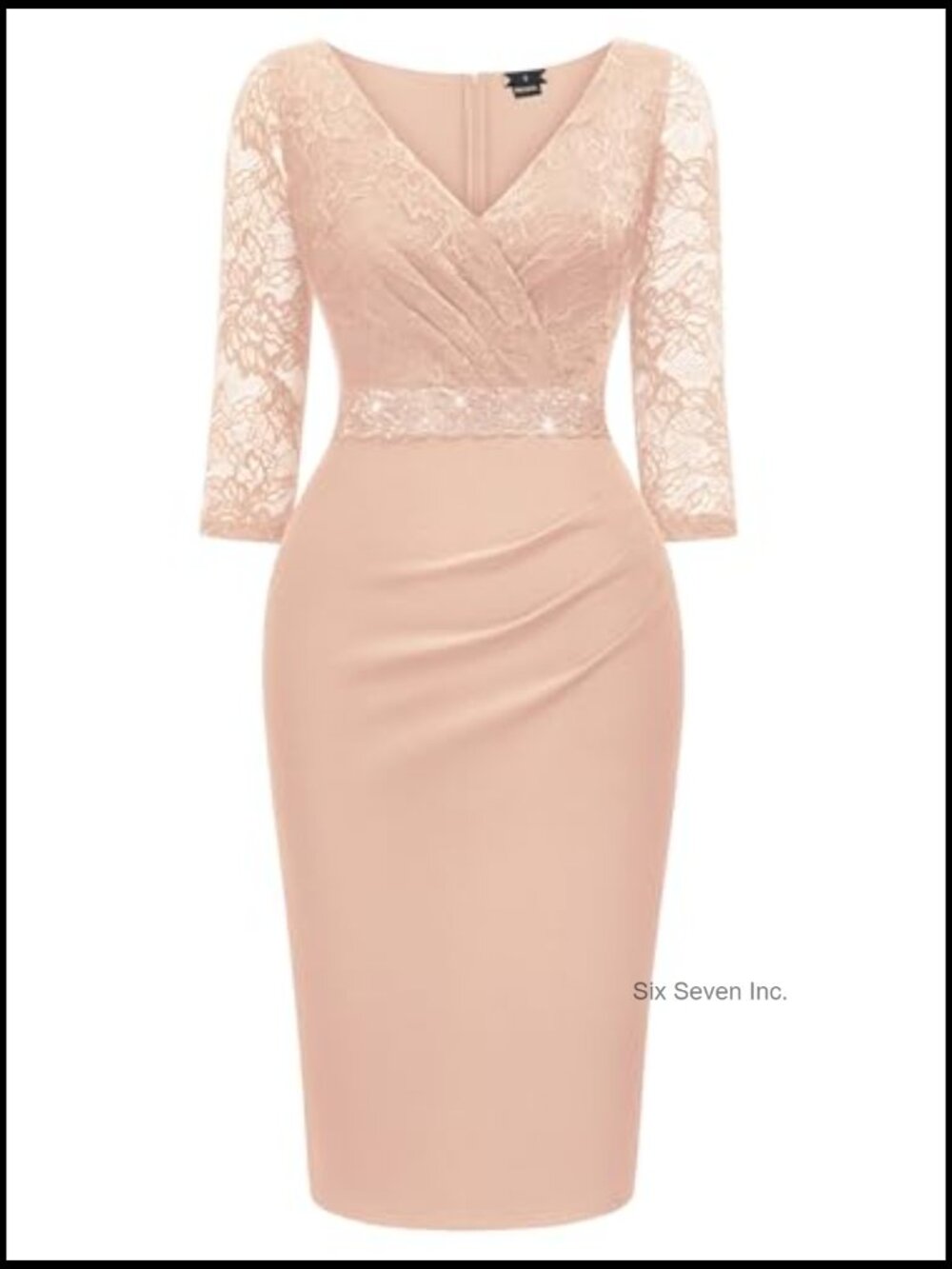 Deep V-Neck Floral Lace Ruffle Glitter Sequin Semi Formal Cocktail Dress - Picture 6 of 7